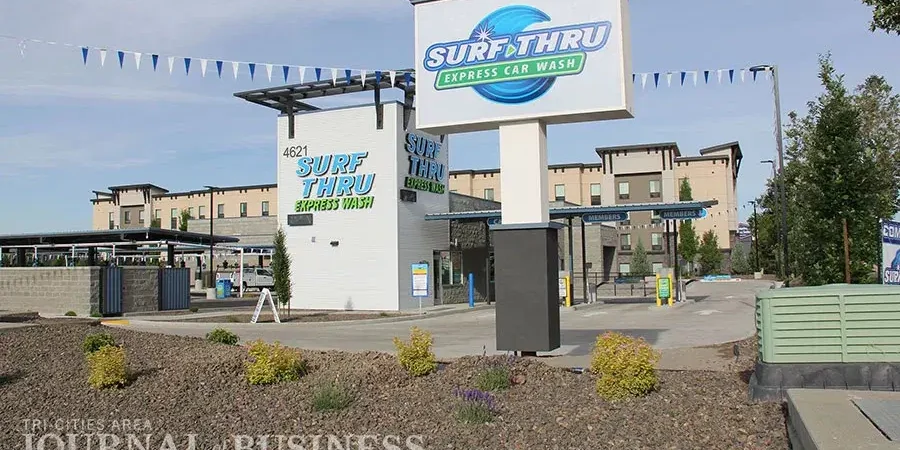 Surf Thru Express Car Wash entrance sign
